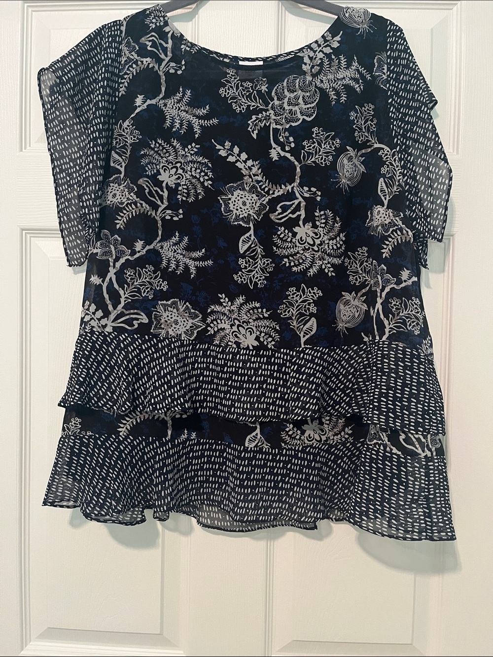 CAbi Women's Black Floral Layered Chiffon Blouse